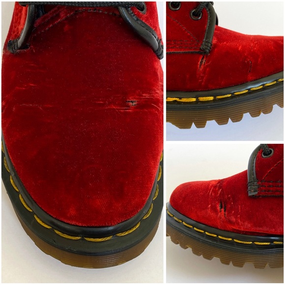 VINTAGE DR. MARTENS RED VELVET ORIGINAL 1460 ANKLE BOOTS - Picture 11 of 13